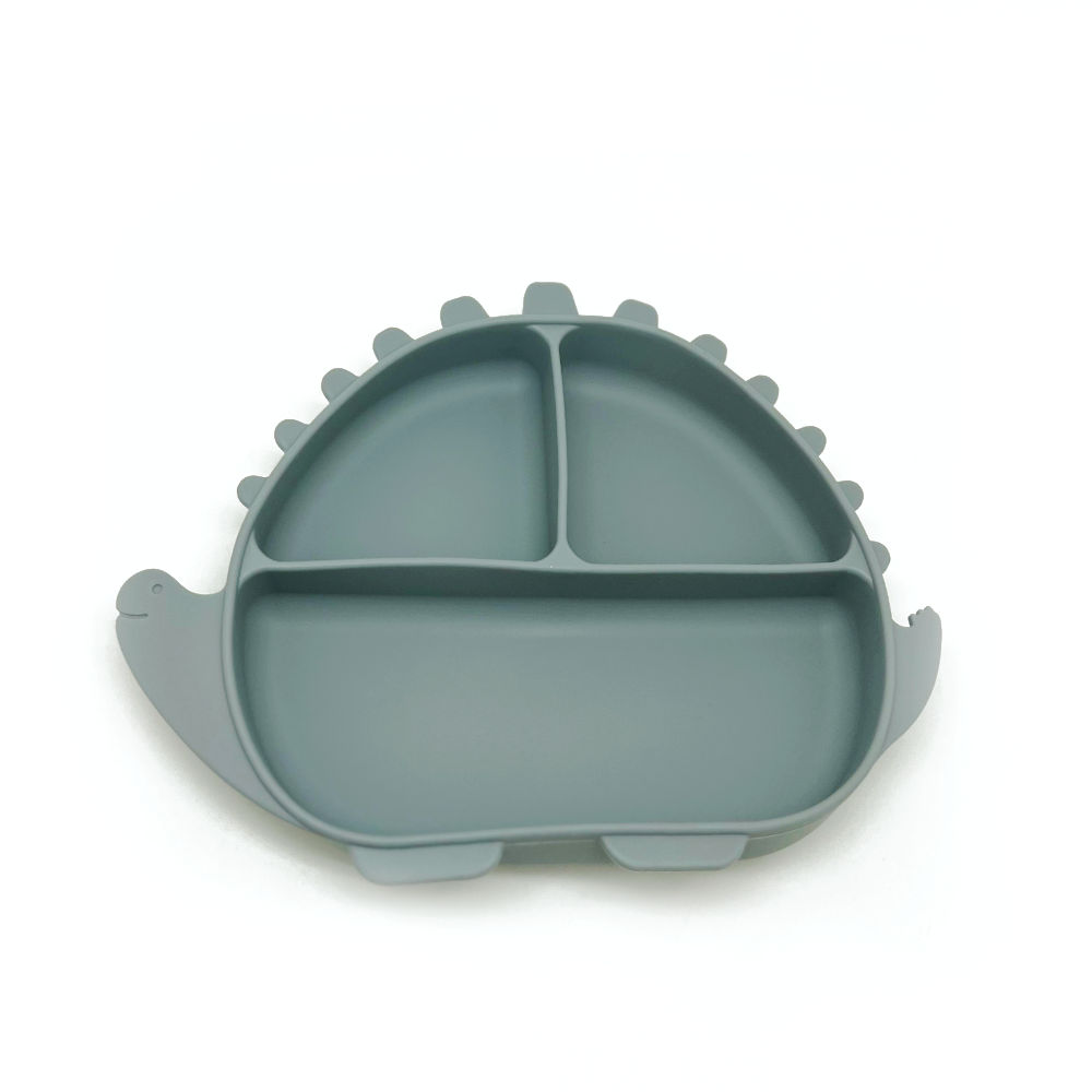 Plato en Forma de Dinosaurio de Silicon con 3 Divisiones | Smoke Gray
