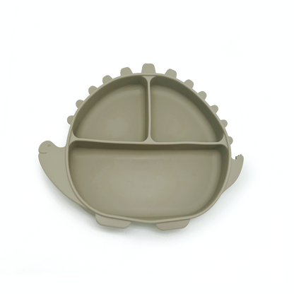 Plato en Forma de Dinosaurio de Silicon con 3 Divisiones |  Olive Green